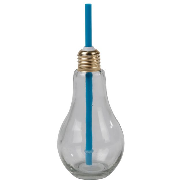 Gobelet en verre forme ampoule avec paille
