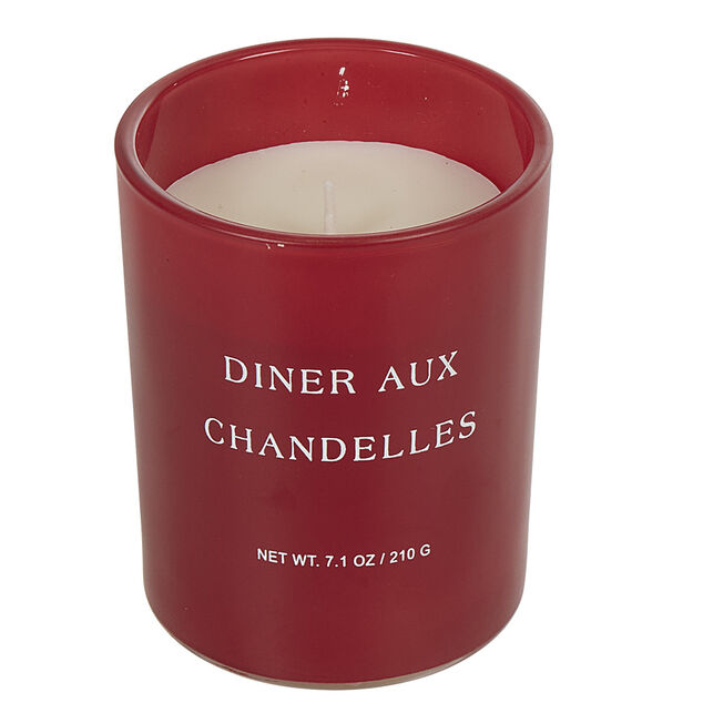 Bougie dans verre inscription Diner aux chandelles senteur fruit rouge