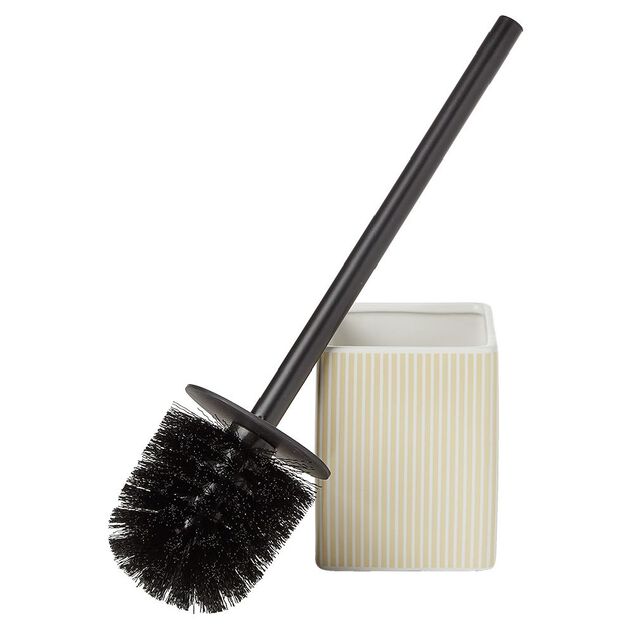 Brosse WC socle carré grès rayure verticale blanc beige 9,2x9,2xH36cm