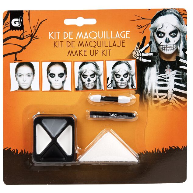Kit maquillage gras Halloween squelette blanc gris noir