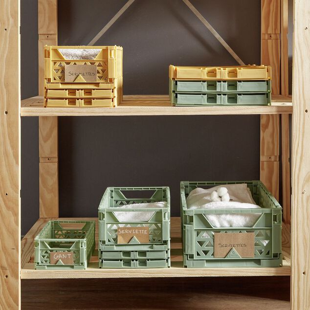 Caisse pliable avec porte-&eacute;tiquette vert L25xl16,5xH10cm