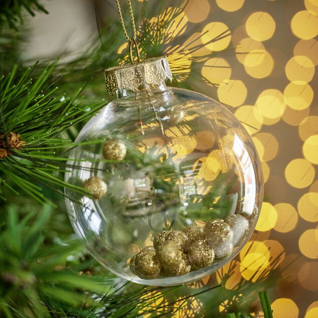 Boule de Noël plastique transparent avec billes Ø8cm (4 modèles)