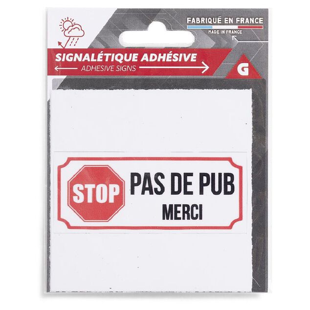 Signal&eacute;tique adh&eacute;sive "Stop, pas de pub" - 8x8 cm
