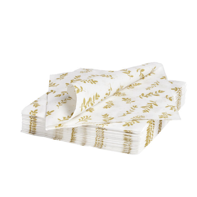 Lot de 20 serviettes en papier blanc motif confetti dor&eacute; 40x40cm