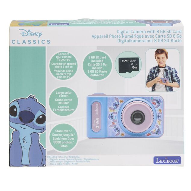 Appareil photo digital enfant Disney Stitch carte SD 8G plastique rose et bleu