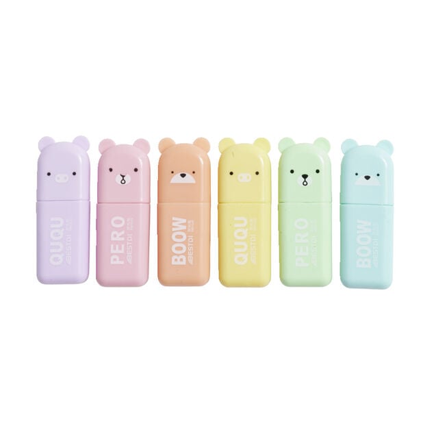 Mini surligneur pastel forme ourson x6