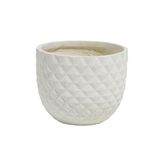 Cache pot en fibre d'argile effet capitonn&eacute; blanc ivoire &Oslash;30xH26 cm