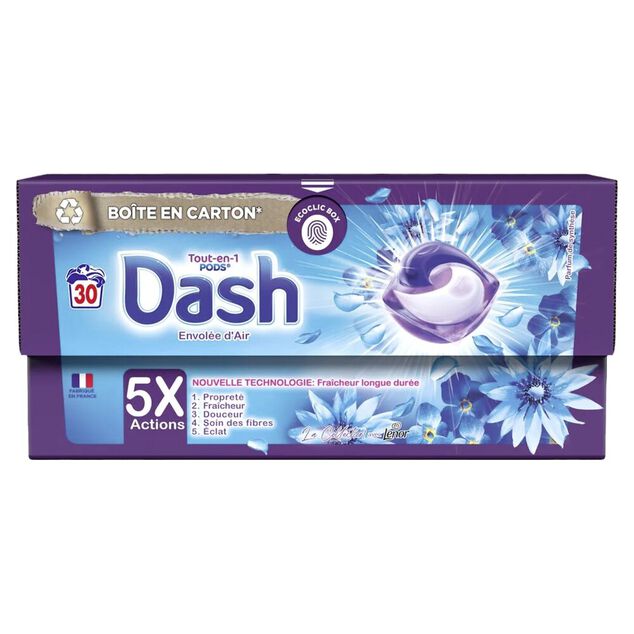 Lessive 30 capsules tout en 1 Dash envol&eacute;e d'air
