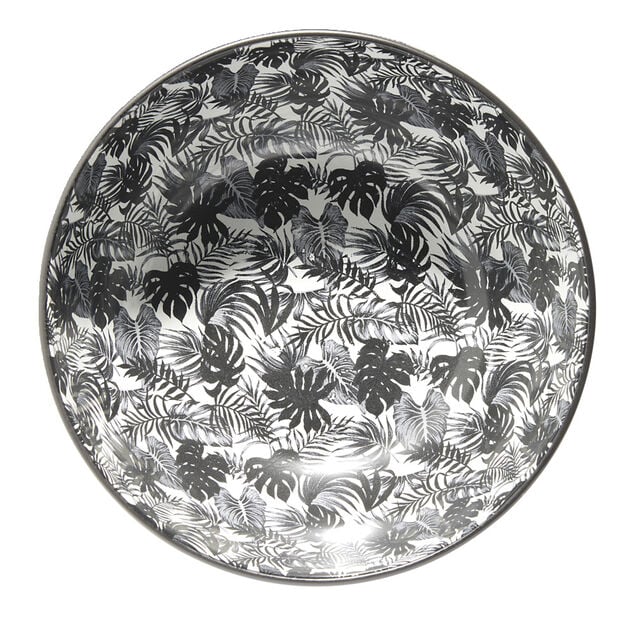 Saladier bas en porcelaine d&eacute;cor int&eacute;rieur feuille jungle &Oslash;22,5xH8,8cm