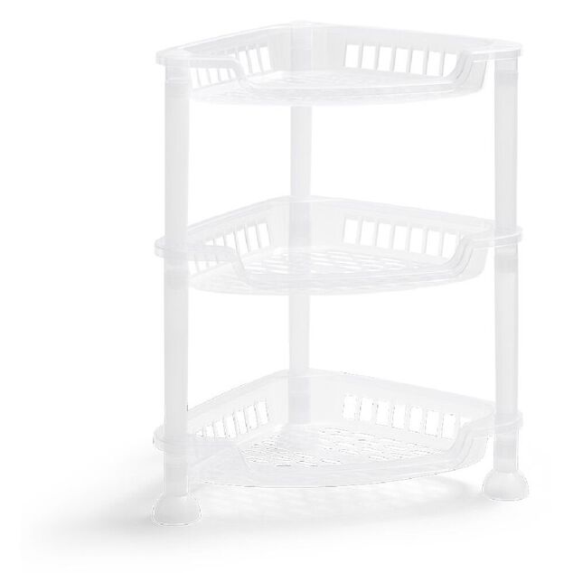 &Eacute;tag&egrave;re d'angle &agrave; poser 3 niveaux plastique transparent 28x20xH.33,5cm