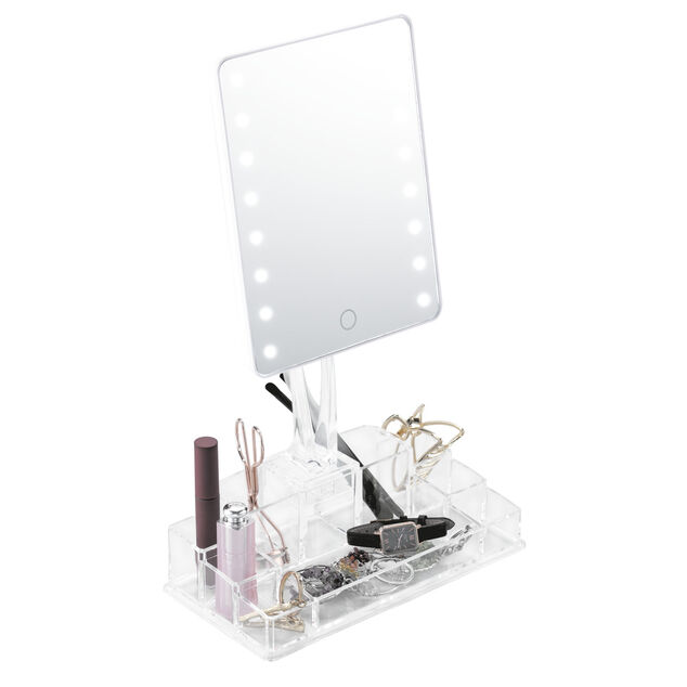 Miroir LED avec rangement cosmétique 9 compartiments