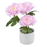 Rose artificielle solaire LED dans pot blanc 3 tiges &Oslash;12xH35cm