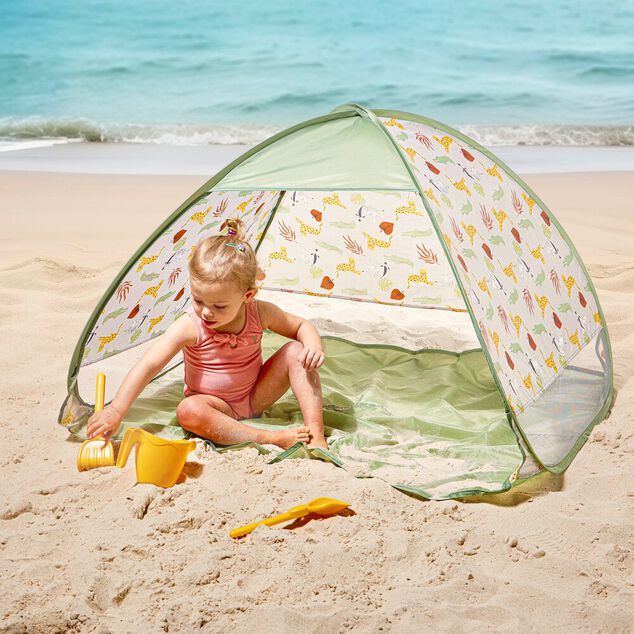 Tente de plage pop-up enfant blanc motif animaux 120x96xH85cm