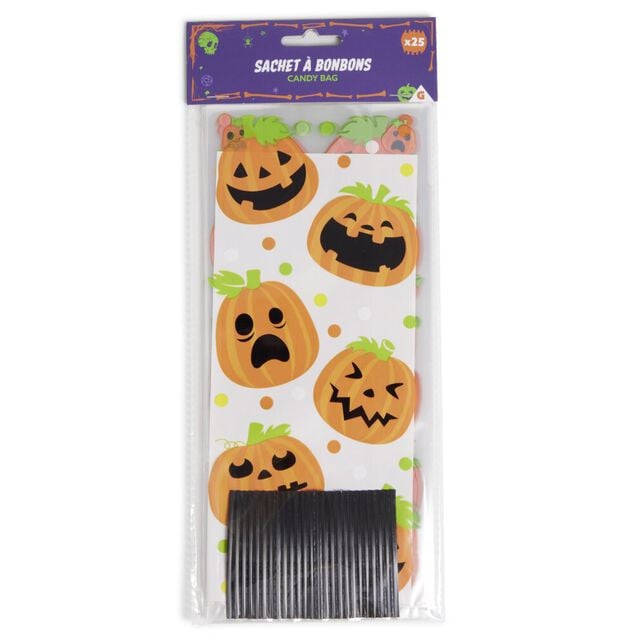Sachet &agrave; bonbons pour Halloween x25 (3 mod&egrave;les)