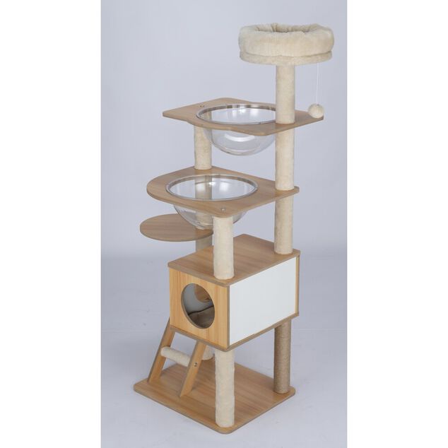 Arbre à chat XL 5 niveaux couchage griffoir beige H130cm