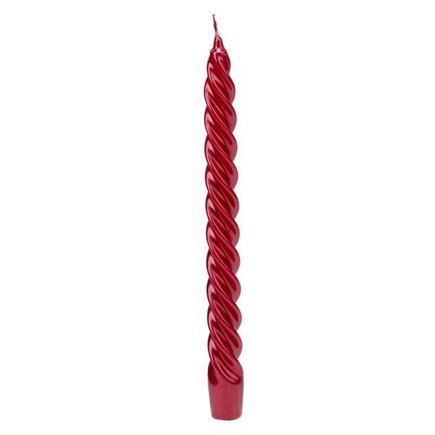 Bougie cire X2 pcs forme flambeau torsad&eacute; H25 cm rouge