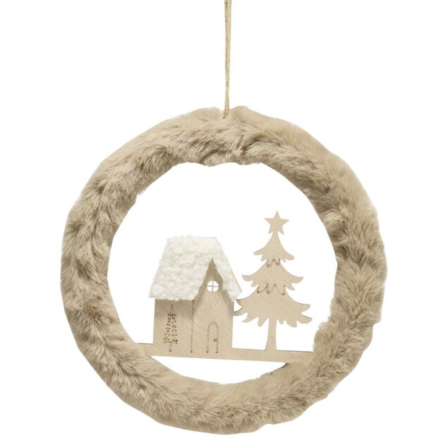 Couronne de No&euml;l d&eacute;corative &agrave; suspendre avec village (3 mod&egrave;les)