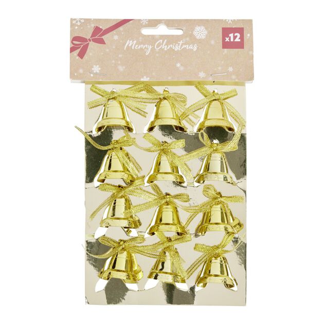 D&eacute;coration de No&euml;l mini cloche brillante 12 pi&egrave;ces &Oslash;3xH3,5cm (3 mod&egrave;les)