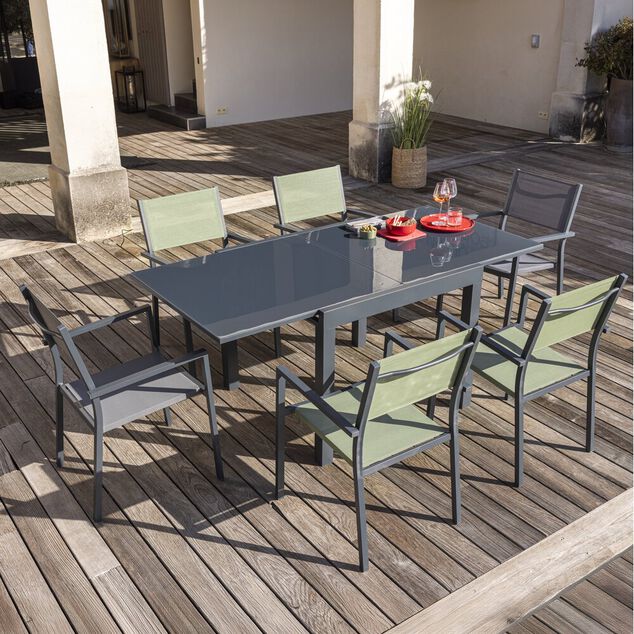 Table extensible Oslow gris ardoise 4 &agrave; 8 personnes