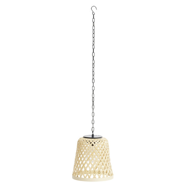 Lampe solaire suspension beige en bambou et fer &Oslash;18xH20,5cm