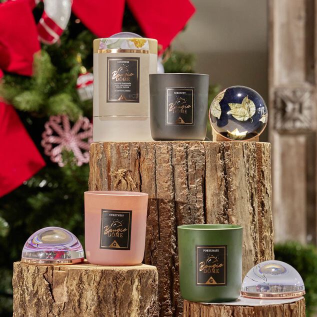 Bougie dans pot avec couvercle d&ocirc;me en cristal assorti