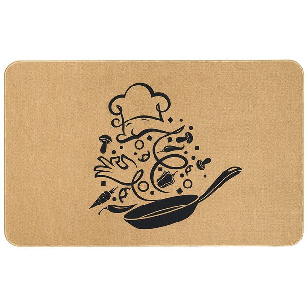 Tapis de cuisine effet lin motif cuisine 80x50 cm