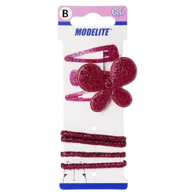 Kit pince clic clac x3 + &eacute;lastique rose paillet&eacute; x4