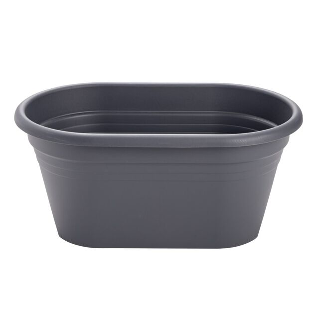 Jardini&egrave;re balcon ovale plastique noir 49x29,5xH22,5cm