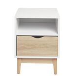Table de chevet Lida 1 tiroir 1 niche pieds en pin blanc et naturel