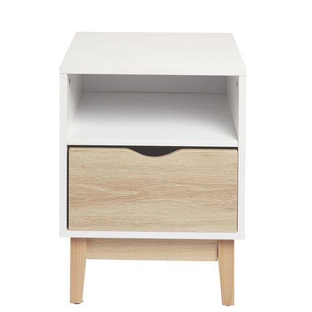Table de chevet Lida 1 tiroir 1 niche pieds en pin blanc et naturel