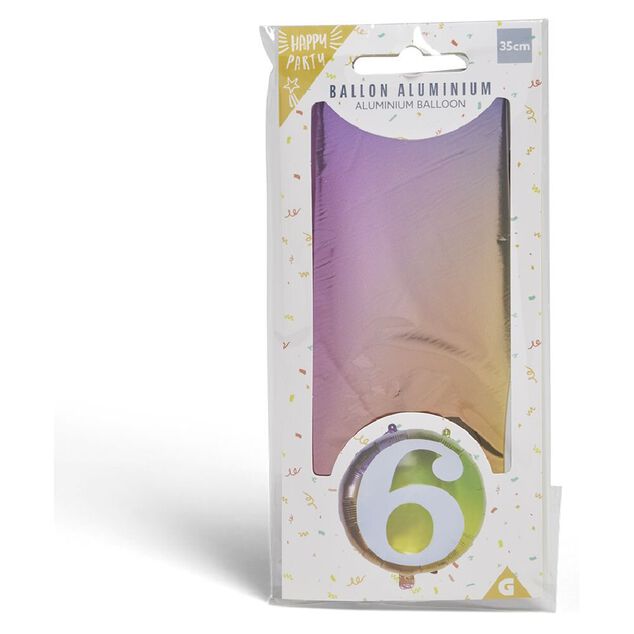 Ballon alu chiffre 6 métallisé multicolore Ø45cm