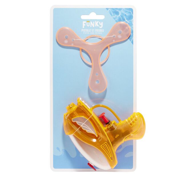 Pistolet &agrave; eau avec disque volant plastique 13x3xH25cm (2 mod&egrave;les)