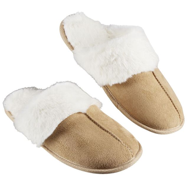 Chaussons adulte fourr&eacute;s marron et blanc
