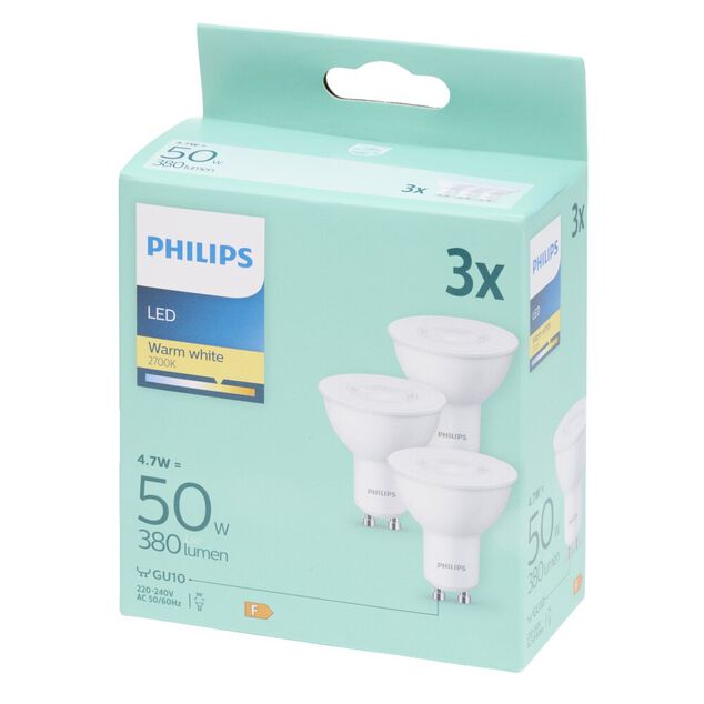Ampoule LED GU10 X3 &eacute;clairage blanc chaud L6X5XH6 cm 50 W