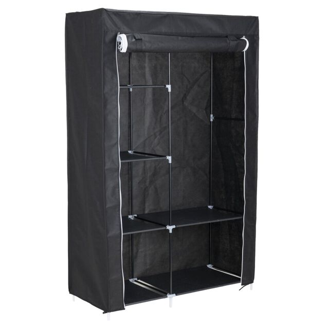 Armoire dressing tissu 1 penderie 6 cases noire 105x45xH165,5cm