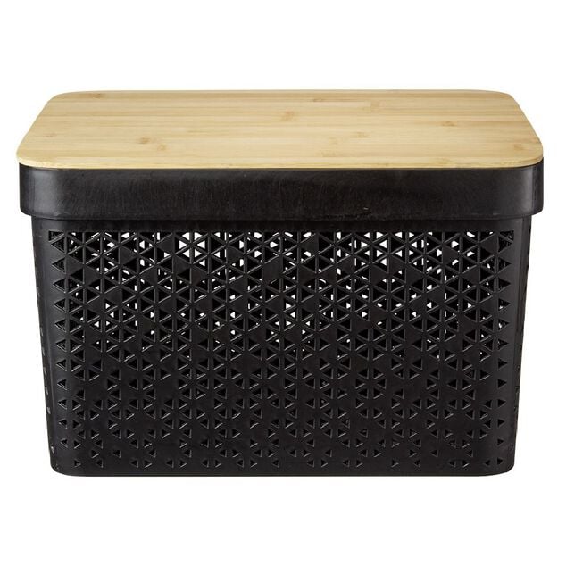 Pani&egrave;re noire avec couvercle bambou naturel H21,5 cm