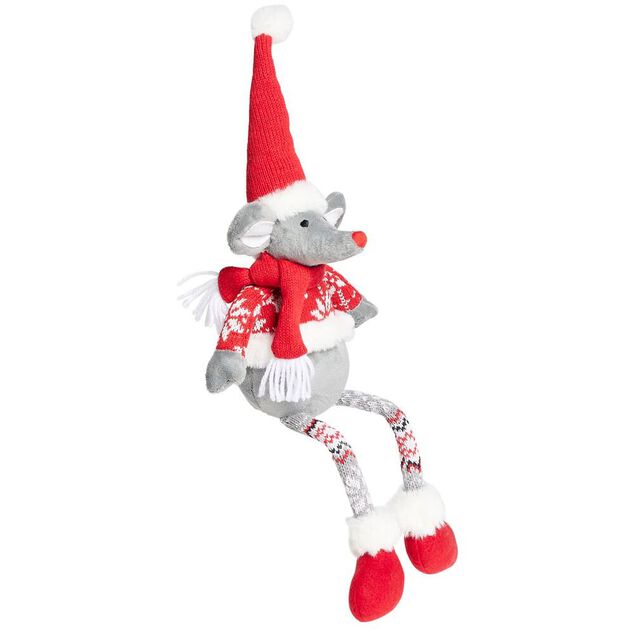 Souris assise d&eacute;co No&euml;l avec pattes tombantes H54cm
