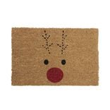 Tapis d'entrée Noël rectangulaire coco motifs renne nez rouge 40x60cm