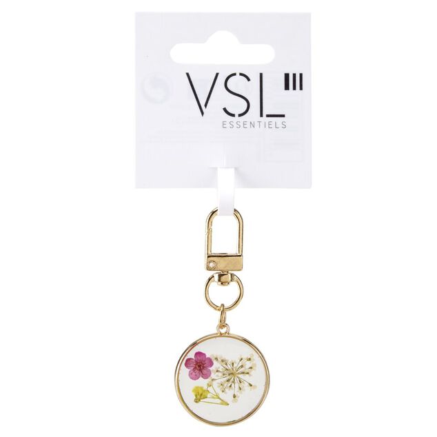 Porte-cl&eacute; en m&eacute;tal et r&eacute;sine fleurs s&eacute;ch&eacute;es L6,5cm (3 mod&egrave;les)