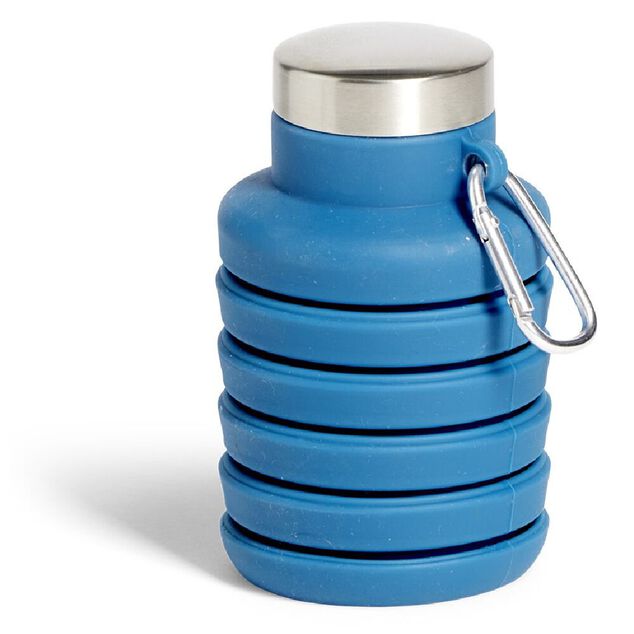 Bouteille r&eacute;tractable 480ml inox et silicone vert gris &Oslash;7xH19cm