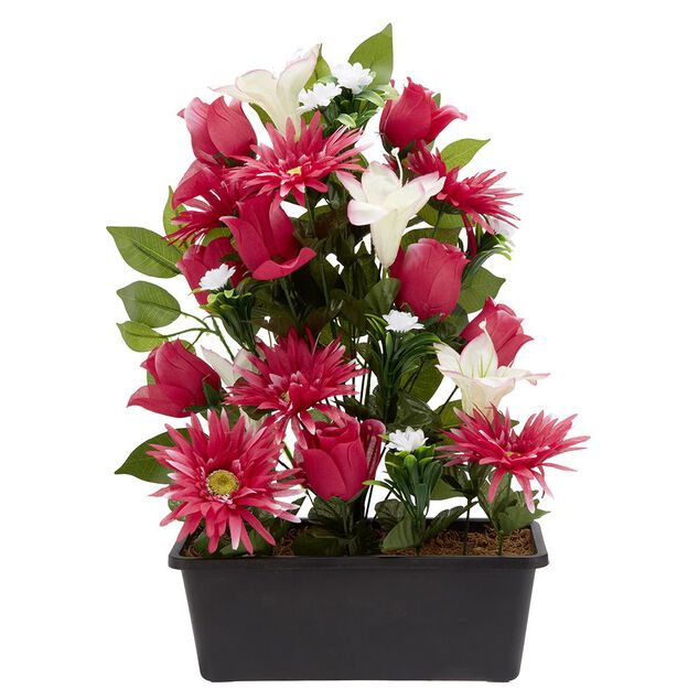 Jardinière rose+lys+gerbera H48 cm - Fleur artificielle 28 têtes