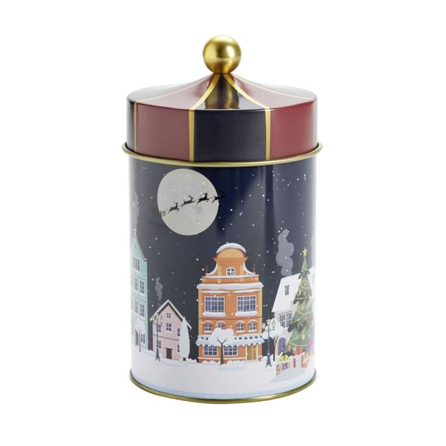 Bo&icirc;te &agrave; biscuits forme carrousel &eacute;tain motif No&euml;l &Oslash;10xH18cm (2 mod&egrave;les)