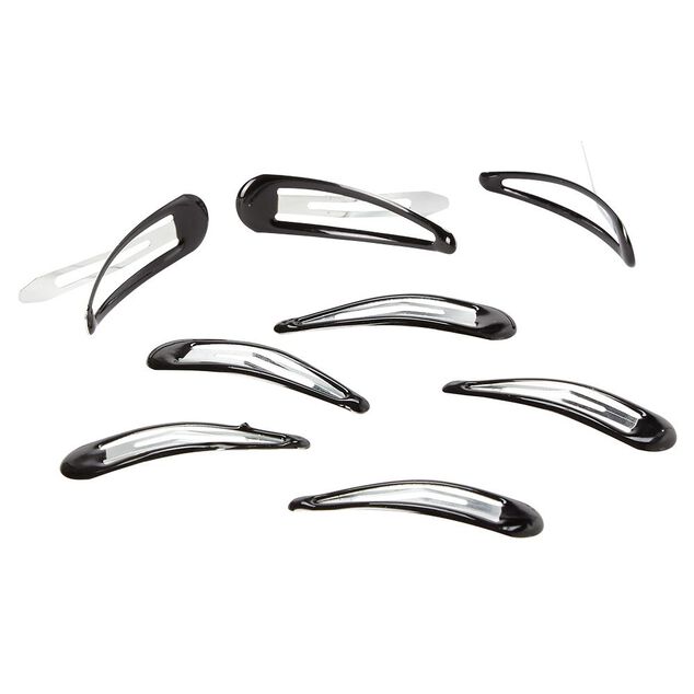 Barrette clic clac m&eacute;tal noir brillant x8