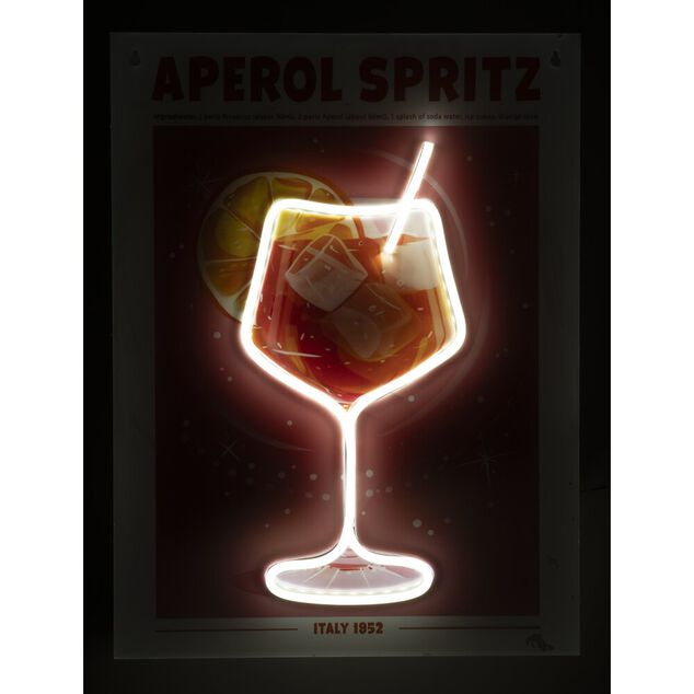 Tableau rectangulaire APEROL SPRITZ avec verre contour n&eacute;on 32x43cm