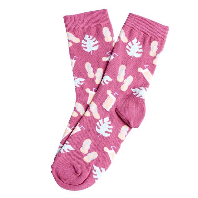 Chaussette femme polycoton tige longue rose motif tong T36/40