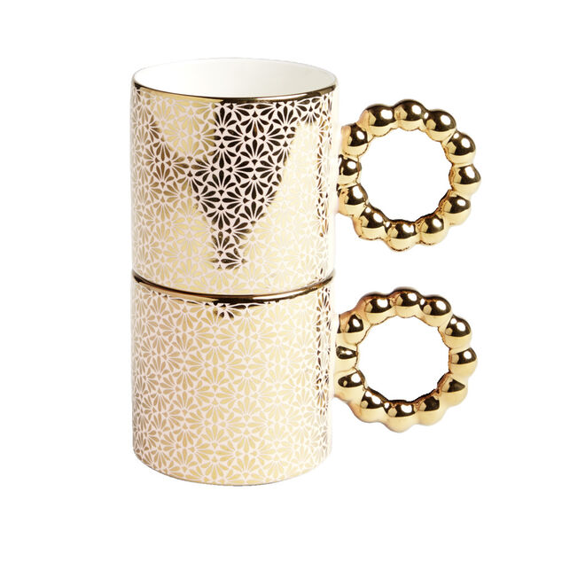 Lot de 2 mugs 30cl design chic rose et dor&eacute;