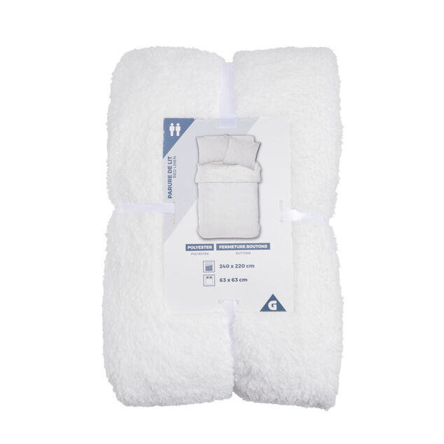 Parure de lit 2 personnes 240x220cm polyester toucher fourrure blanc