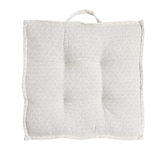 Coussin de sol carr&eacute; motif feuillage blanc &eacute;cru 40x40cm
