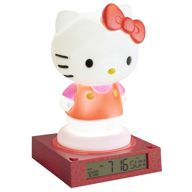 Lampe 3D r&eacute;veil Hello Kitty affichage date plastique rouge et blanc 19,5x15xH23cm