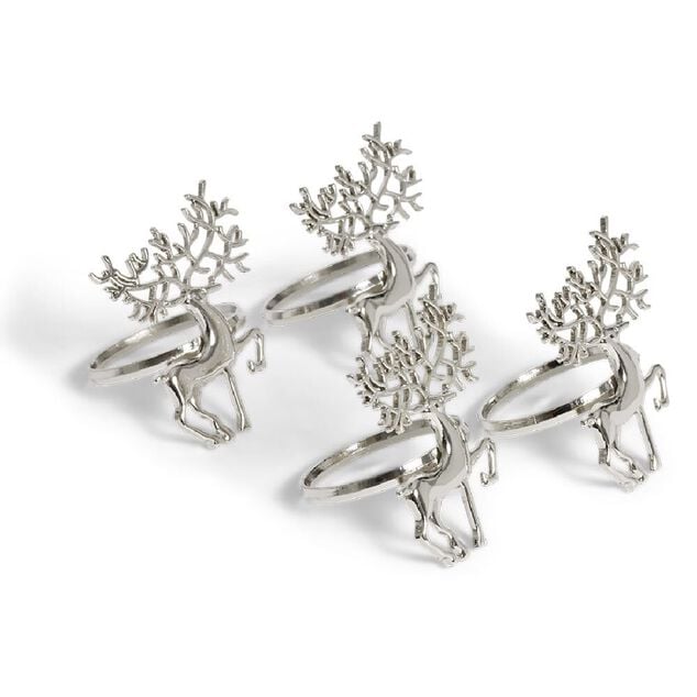 Rond serviette renne m&eacute;tal argent&eacute; x4